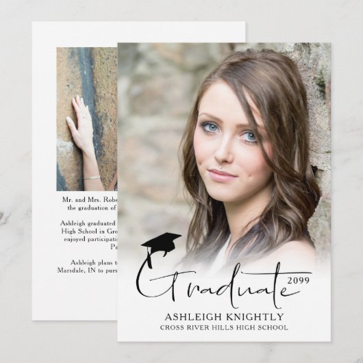Modernes, handgeschriebenes Script-Graduate 2 Foto Ankündigung (Vorne/Hinten)