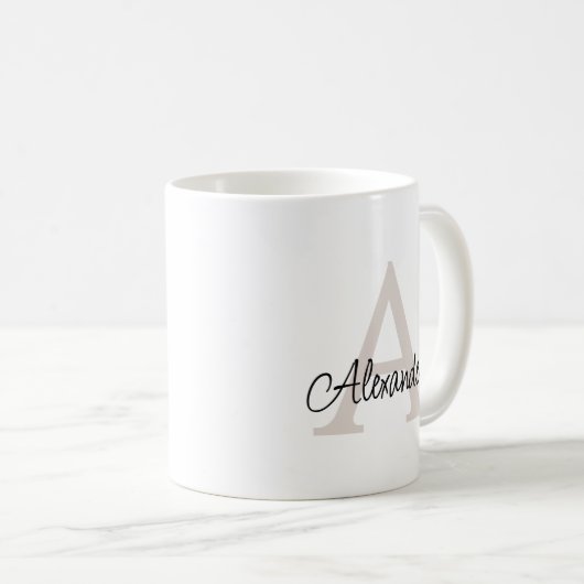 Modernes handgeschriebenes Script Monogram & Name Kaffeetasse (VorderseiteRechts)