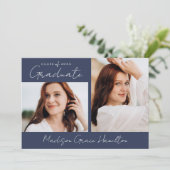 Modernes handgeschriebenes Script Navy 2 Foto Absc Einladung (Stehend Vorderseite)