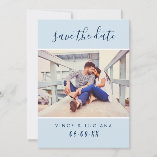 Modernes handgeschriebenes Script Navy Blue Weddin Save The Date (Vorderseite)