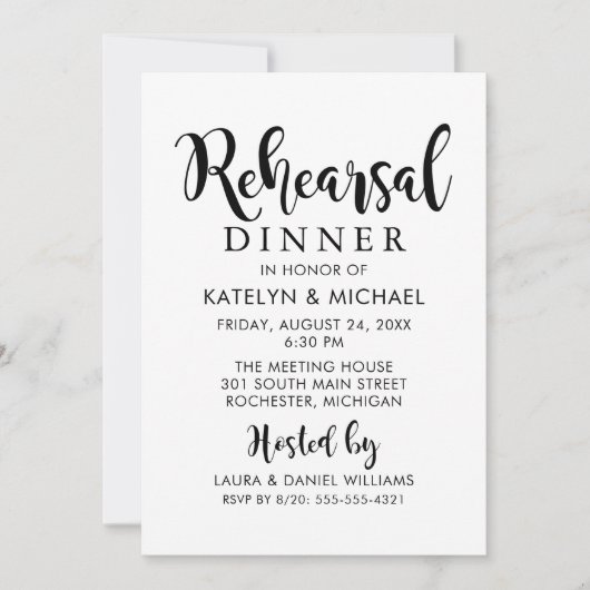 Modernes, handgeschriebenes Script-Probe-Dinner Einladung (Vorderseite)