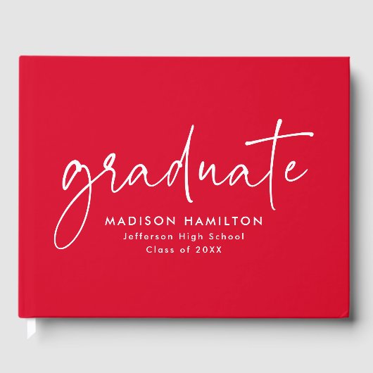 Modernes, handgeschriebenes Script Red Foto Abschl Gästebuch (Vorderseite)