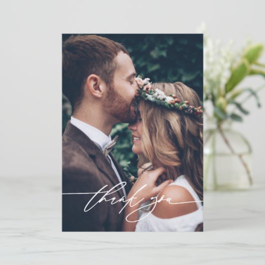 Modernes, handgeschriebenes Skript mit 2-Foto-Hoch Dankeskarte (Stehend Vorderseite)
