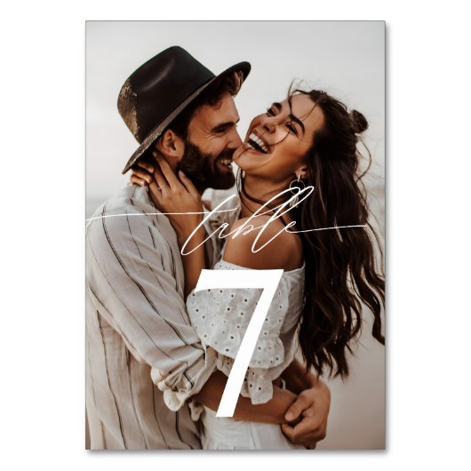 Modernes, handgeschriebenes Skript mit 2-Foto-Hoch Tischnummer (Rückseite)