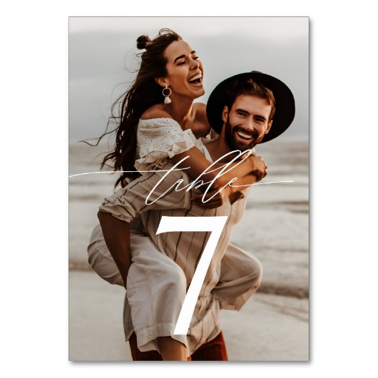 Modernes, handgeschriebenes Skript mit 2-Foto-Hoch Tischnummer (Vorderseite)