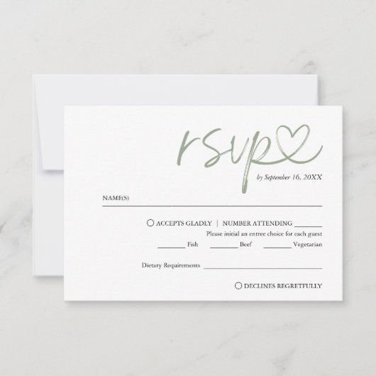 Modernes handgeschriebenes Skript mit einer Mahlze RSVP Karte (Vorderseite)