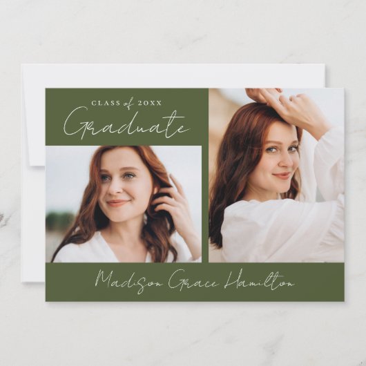 Modernes handgeschriebenes Skript Olive 3 Foto Abs Ankündigung (Vorderseite)