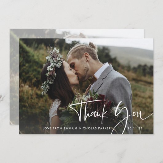 Modernes handgeschriebenes Skript | Zwei-Foto-Hoch Dankeskarte (Vorne/Hinten)