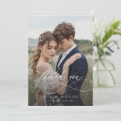 Modernes handgeschriebenes SkriptWedding-Foto Dankeskarte (Stehend Vorderseite)