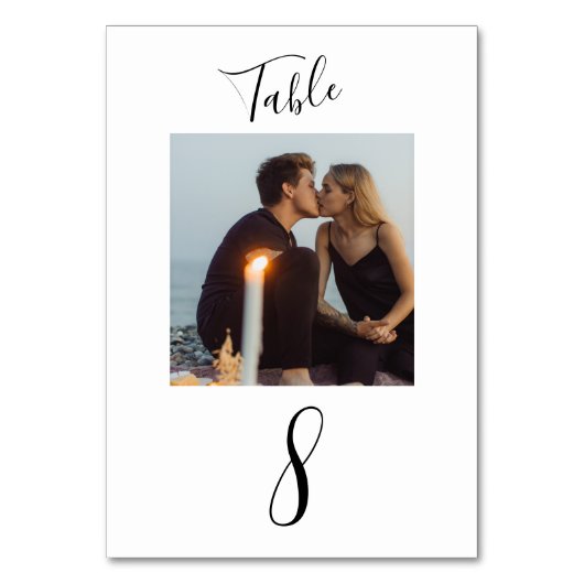 Modernes handgeschriebenes SkriptWedding-Foto Tischnummer (Rückseite)