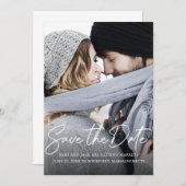 Modernes handgeschriebenes Weißkalligrafie-Foto Save The Date (Vorne/Hinten)