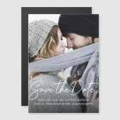 Modernes handgeschriebenes White Calligraphy Foto  Magneteinladung (Vorne/Hinten)