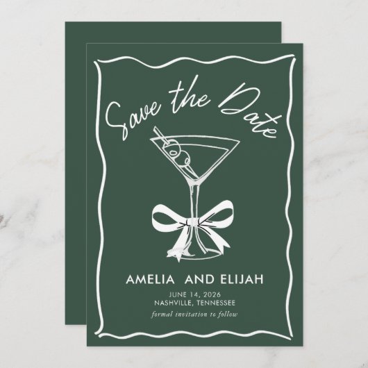 Modernes, handGezeichnet Martini Save the Date (Vorne/Hinten)
