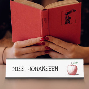 Modernes handgezeichnetes Apple Niedlich Teacher-G Schreibtischnamensplakette