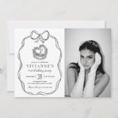 Modernes handgezeichnetes Black Bow Girl Geburtsta Einladung (Vorderseite)