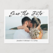 modernes Handschriftenpaar Save the Date Foto Ankündigungspostkarte (Vorderseite)