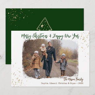 Modernes Handwriting Green Gold Weihnachts-Foto Feiertagskarte