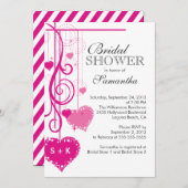 Modernes hängendes rosa Herz-Brautparty Einladung (Vorne/Hinten)