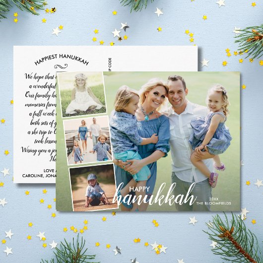 Modernes Happy Hanukkah Hand Letted Foto Collage Postkarte