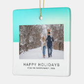 Modernes Happy Holiday Two-Tone Aqua Blue Foto Keramikornament (Links)