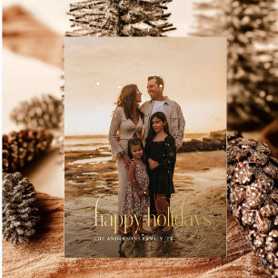 Modernes Happy Holidays Family Foto kariert Tartan Folien Feiertagskarte