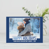 Modernes Happy Holidays Foto Blue Feiertagskarte (Stehend Vorderseite)