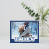 Modernes Happy Holidays Foto Blue Postkarte (Stehend Vorderseite)