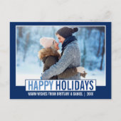 Modernes Happy Holidays Foto Blue Postkarte (Vorderseite)