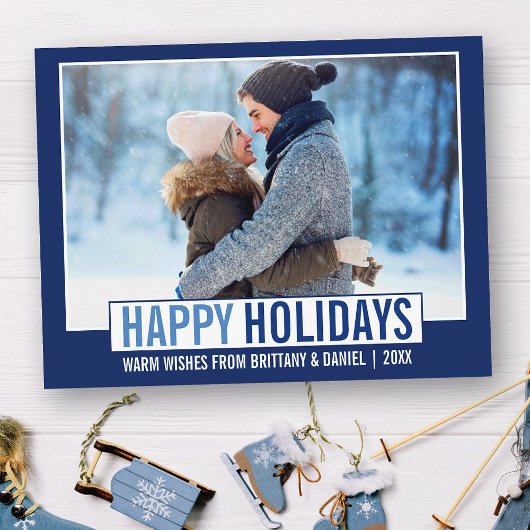 Modernes Happy Holidays Foto Blue Postkarte