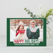 Modernes Happy Holidays Foto Green Feiertagskarte (Stehend Vorderseite)