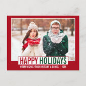 Modernes Happy Holidays Foto Red Postkarte (Vorderseite)