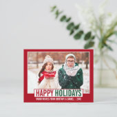 Modernes Happy Holidays Foto Red Postkarte (Stehend Vorderseite)