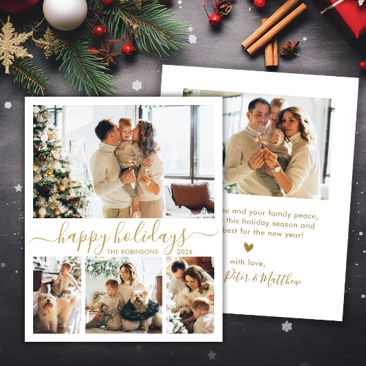 Modernes Happy Holidays Gold Script 4 Foto Collage
