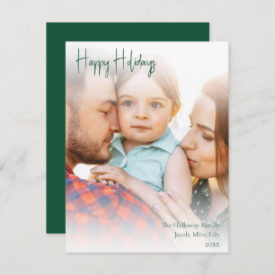 Modernes Happy Holidays Green Script Vertikales Fo Feiertagskarte