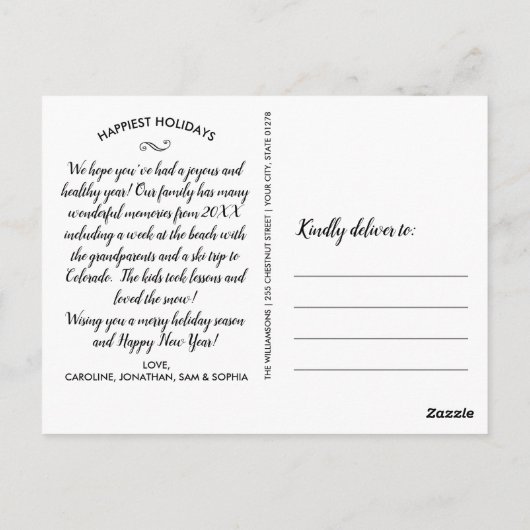 Modernes Happy Holidays Handbriefe Foto Postkarte (Rückseite)