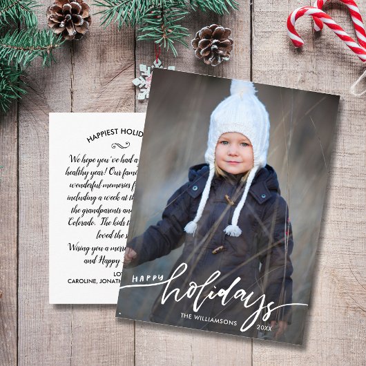 Modernes Happy Holidays Handbriefe Foto Postkarte