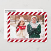 Modernes Happy Holidays Red Stripes Foto Postkarte (Vorne/Hinten)