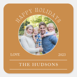 Modernes Happy Holidays Round Foto Quadratischer Aufkleber