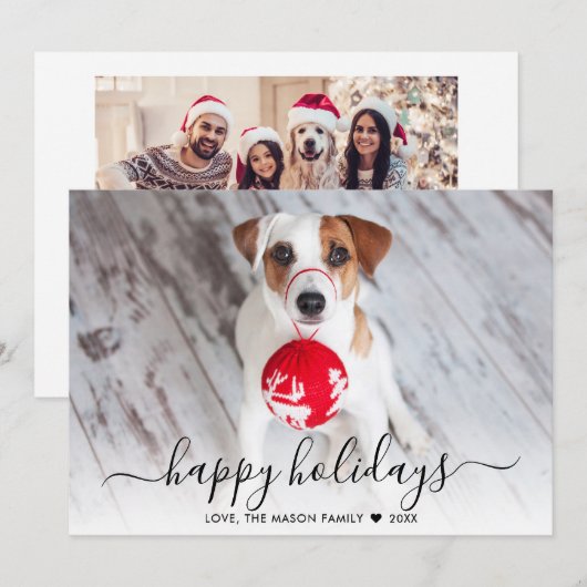 Modernes Happy Holidays Script 2 Foto Weihnachten (Vorne/Hinten)