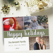 Modernes Happy Holidays Script 3 Foto Collage Postkarte