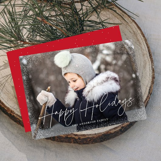 Modernes Happy Holidays Script-Foto Feiertagskarte