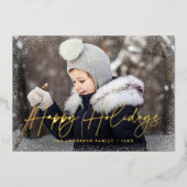 Modernes Happy Holidays Script-Foto Folien Feiertagskarte (Vorderseite)