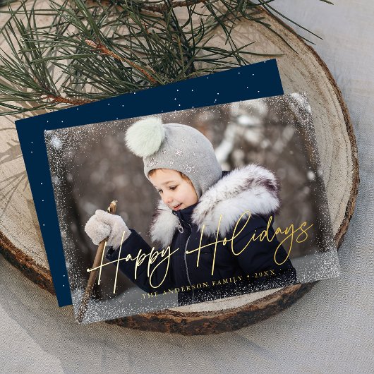 Modernes Happy Holidays Script-Foto Folien Feiertagskarte