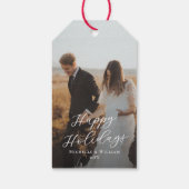 Modernes Happy Holidays Script Overlay Foto Geschenkanhänger (Rückseite)