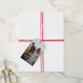 Modernes Happy Holidays Script Overlay Foto Geschenkanhänger (Mit Garn)