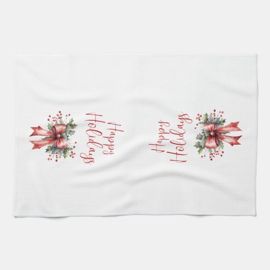 Modernes Happy Holidays Script Red Bow Geschirrtuch (Horizontal)