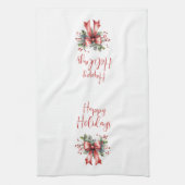 Modernes Happy Holidays Script Red Bow Geschirrtuch (Vertikal)