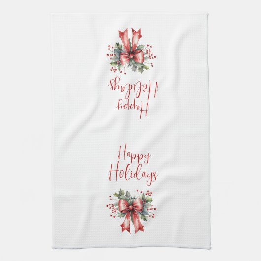 Modernes Happy Holidays Script Red Bow Geschirrtuch (Vertikal)