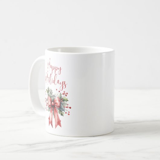 Modernes Happy Holidays Script Red Bow Kaffeetasse (Vorderseite Links)