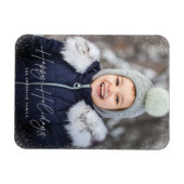 Modernes Happy Holidays Script Snow Flurries Foto Magnet (Horizontal)